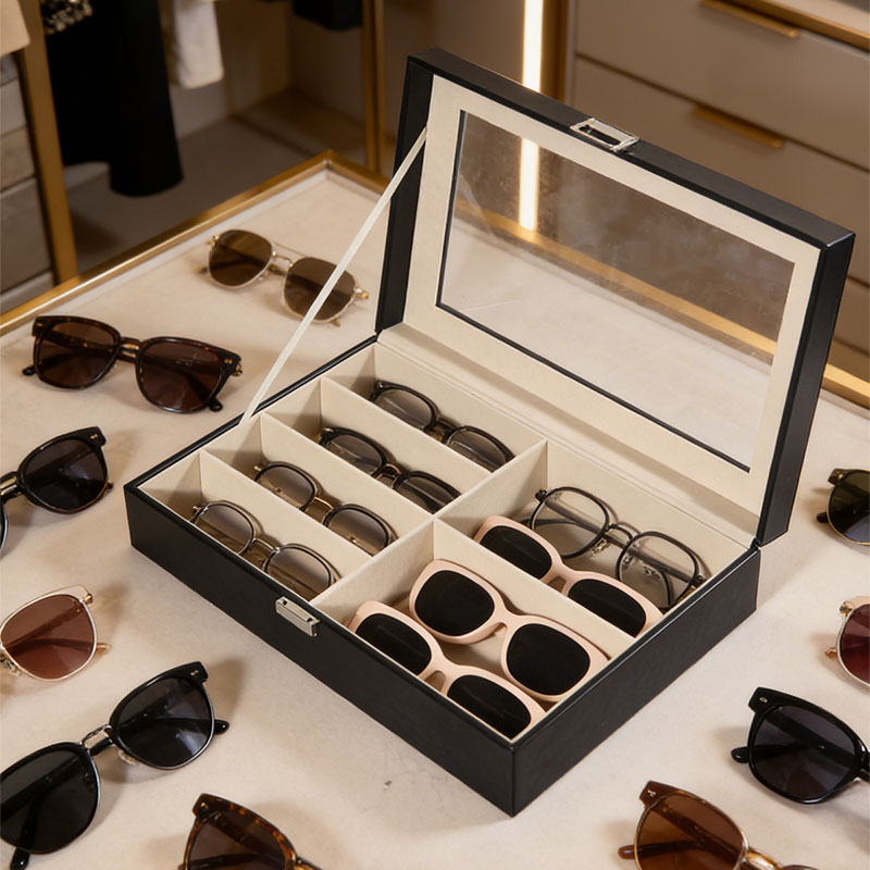 Token Tray Organizer - กล่องเก็บแว่นตา 6 ช่อง สีดำ กล่องโชว์เครื่องประดับ กล่องเก็บเครื่องประดับกันฝุ่น