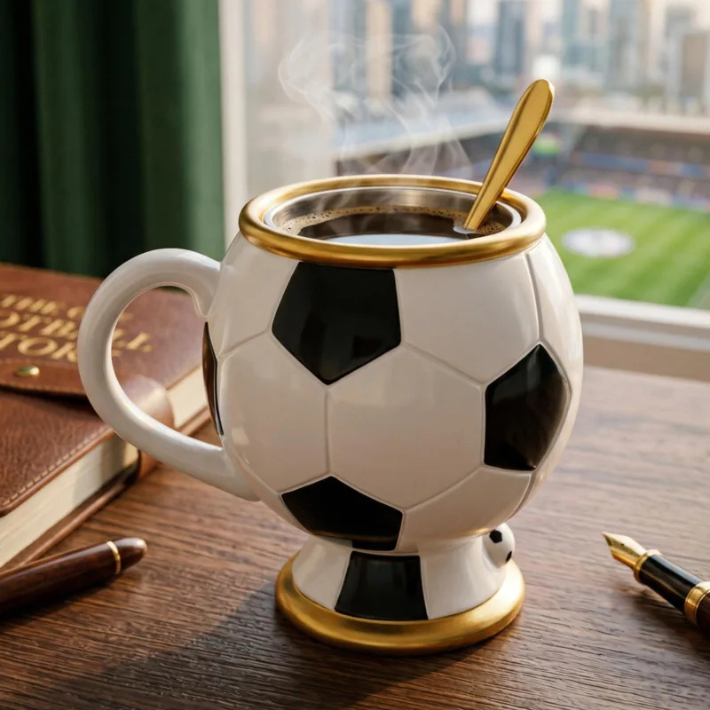 Board Game Football - แก้วกาแฟลายฟุตบอล ทำจากเรซิ่นและสแตนเลส แก้วตกแต่งบ้าน ตกแต่งโต๊ะทำงาน สำหรับแฟนฟุตบอล เด็ก