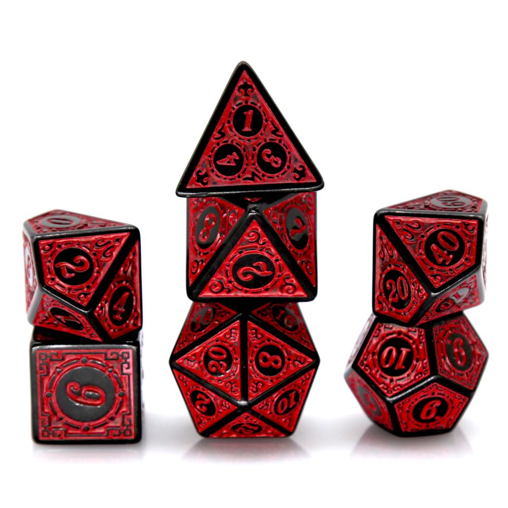 Board Game Electronic Table - 7 ชิ้นสีดำสีแดงอะคริลิคโพลีเฮดรัลชุดลูกเต๋ารูปแบบย้อนยุค DND RPG ลูกเต๋าสำหรับเกมกระดานเล่นตามบทบาทบนโต๊ะอุปกรณ์เสริม